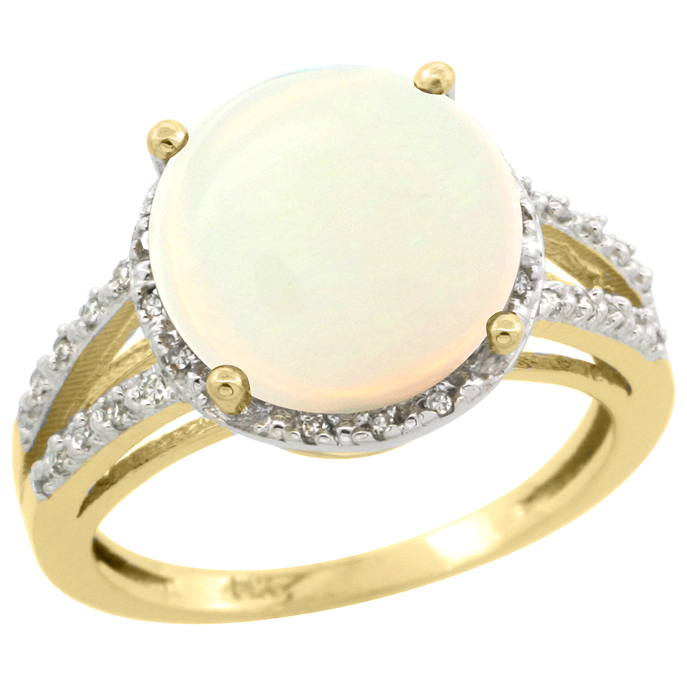 14K Yellow Gold Diamond Natural Opal Ring Round 11mm, sizes 5-10