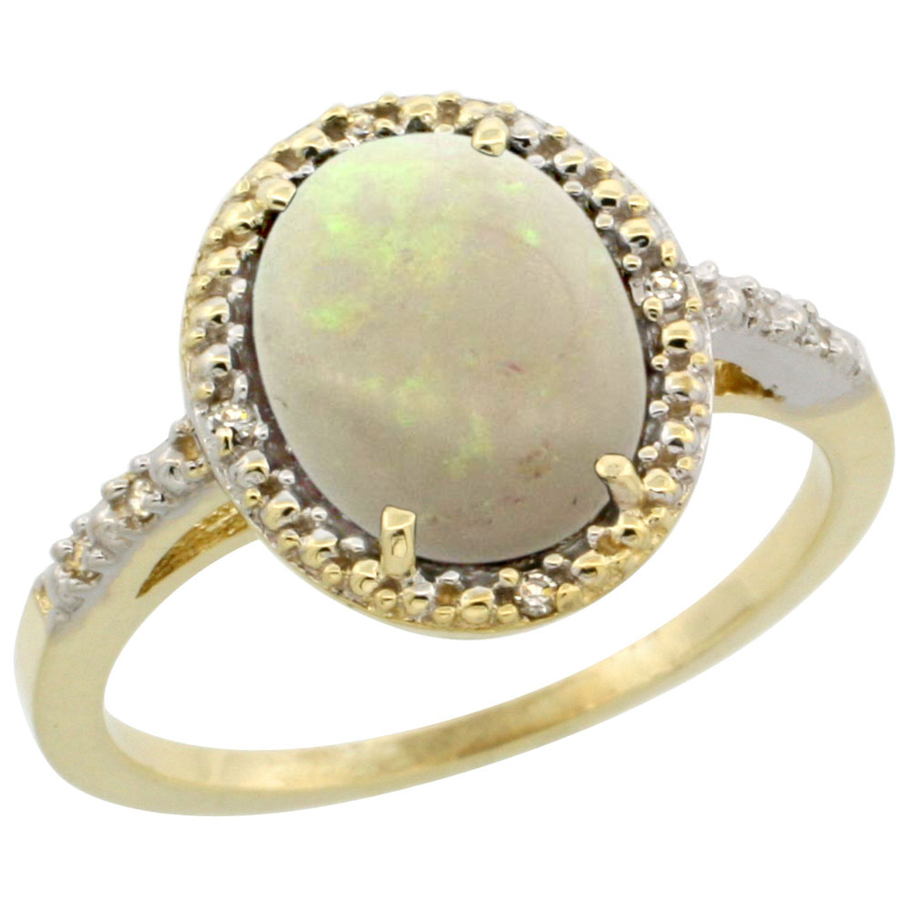 14K Yellow Gold Diamond Natural Opal Engagement Ring Oval 10x8mm, sizes 5-10