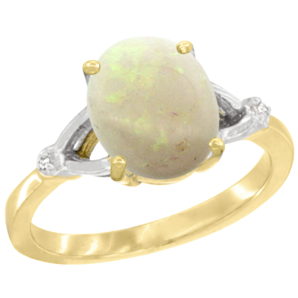 14K YELLOW GOLD SIMPLE LARGE 4 PRONG 10X8MM OVAL OPAL ENGAGEMENT RING FOR WOMEN 3/8 INCH WIDE SIZES 6-10