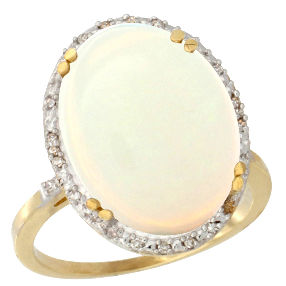 10k Yellow Gold Natural Opal Ring Large Oval 18x13mm Diamond Halo, sizes 5-10