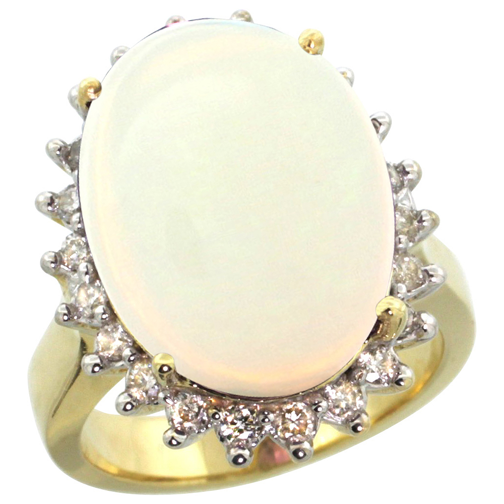 10k Yellow Gold Diamond Halo Natural Opal Ring Large Oval 18x13mm, sizes 5-10