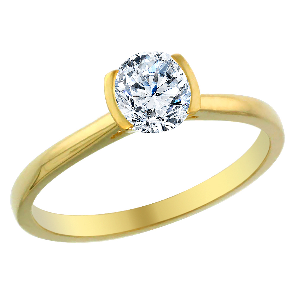 14K Yellow Gold 0.5 cttw Diamond Solitaire Ring Round, sizes 5 - 10