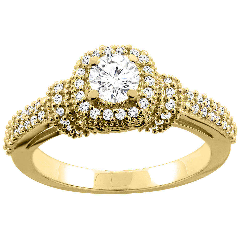 10K Gold 0.76 cttw Diamond Halo Engagement Ring, sizes 5 - 10
