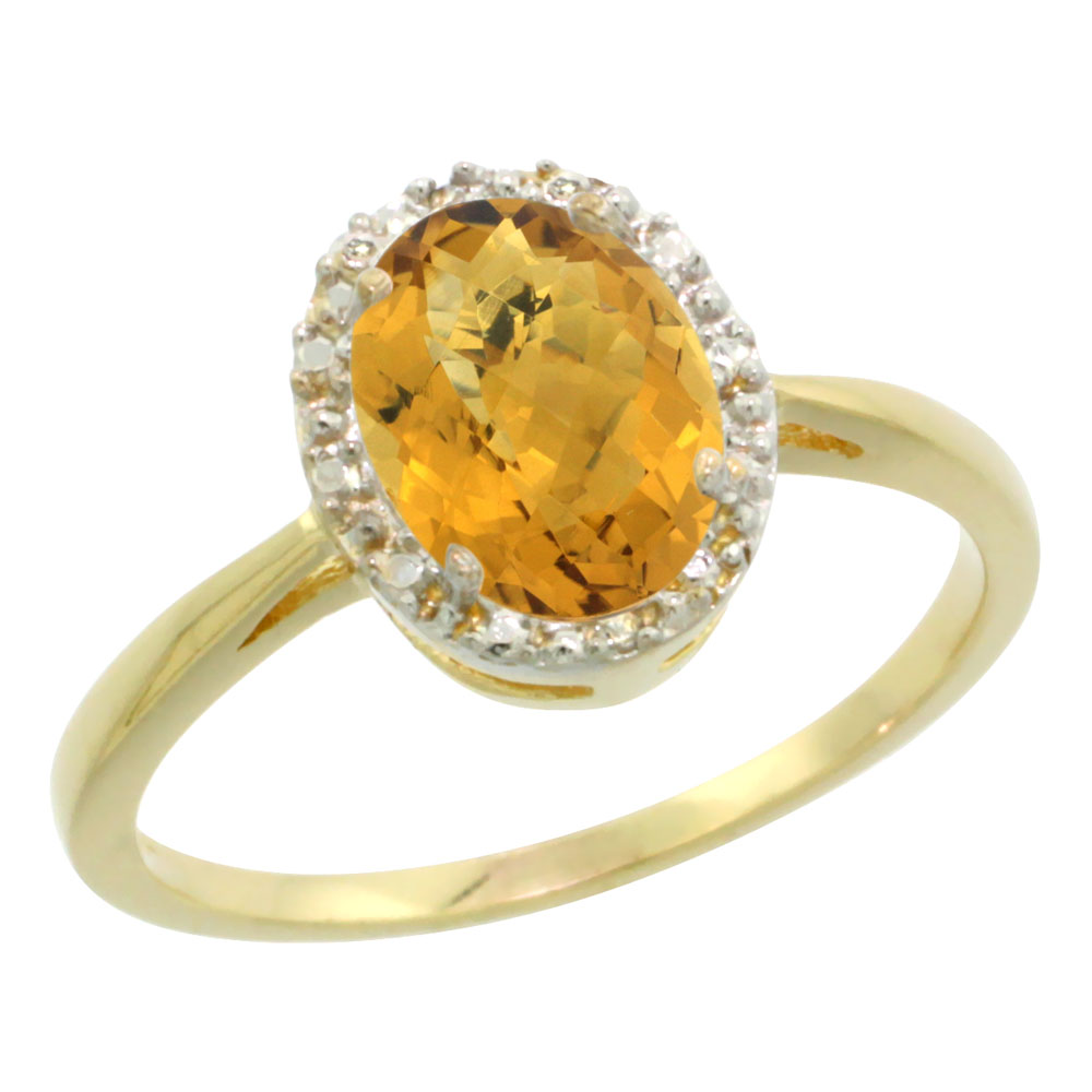 14K Yellow Gold Natural Whisky Quartz Diamond Halo Ring Oval 8X6mm, sizes 5 10