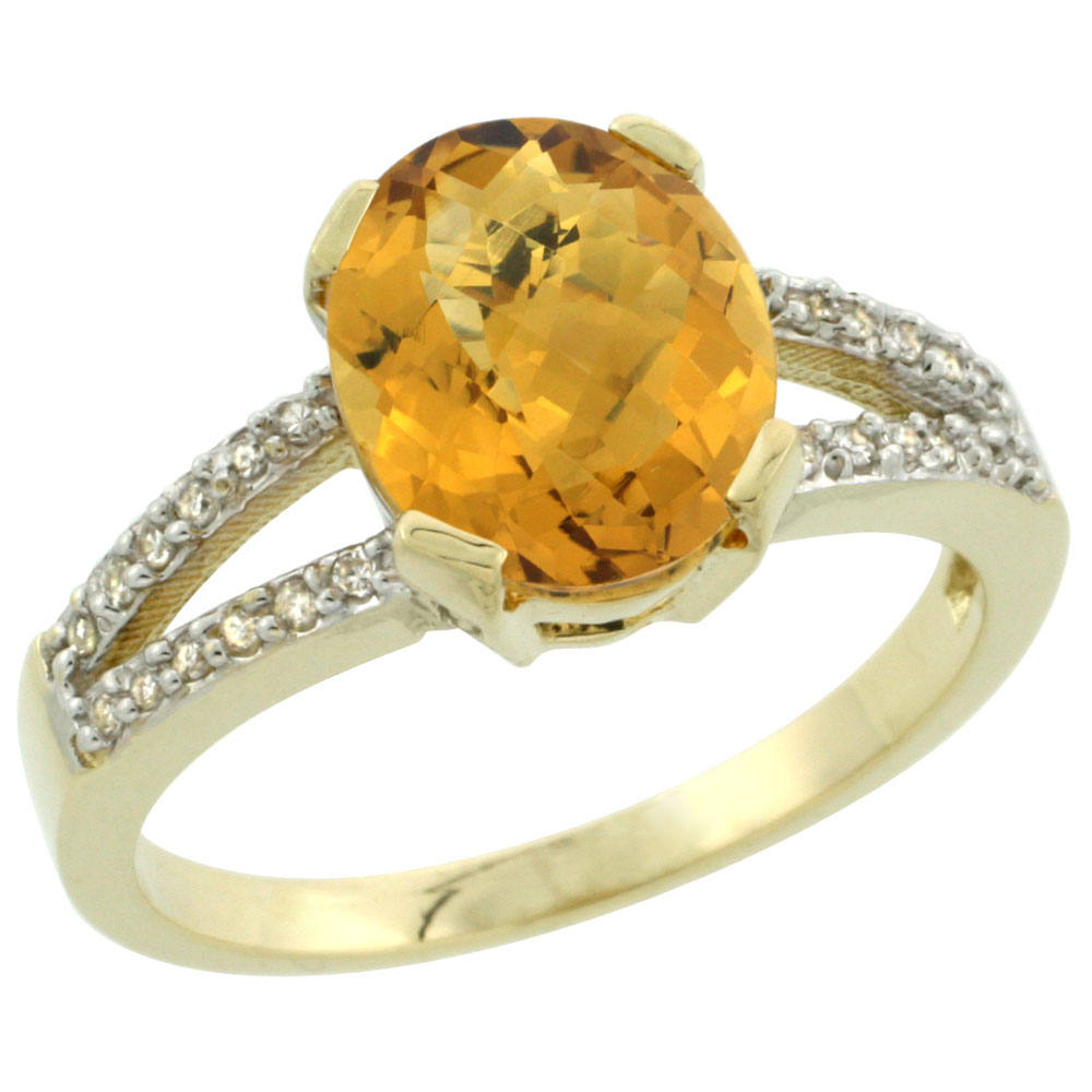 10K Yellow Gold Diamond Natural Whisky Quartz Engagement Ring Oval 10x8mm, sizes 5-10