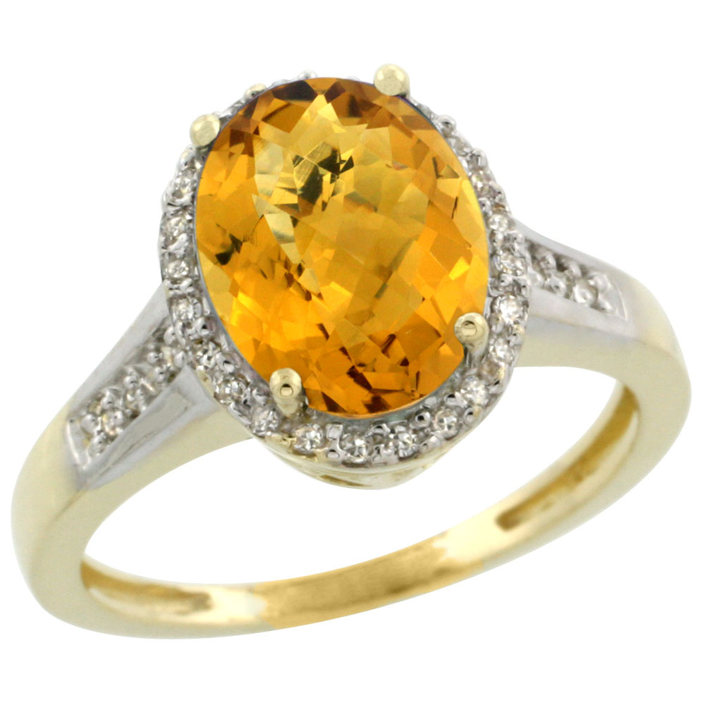 14K Yellow Gold Diamond Natural Whisky Quartz Engagement Ring Oval 10x8mm, sizes 5-10