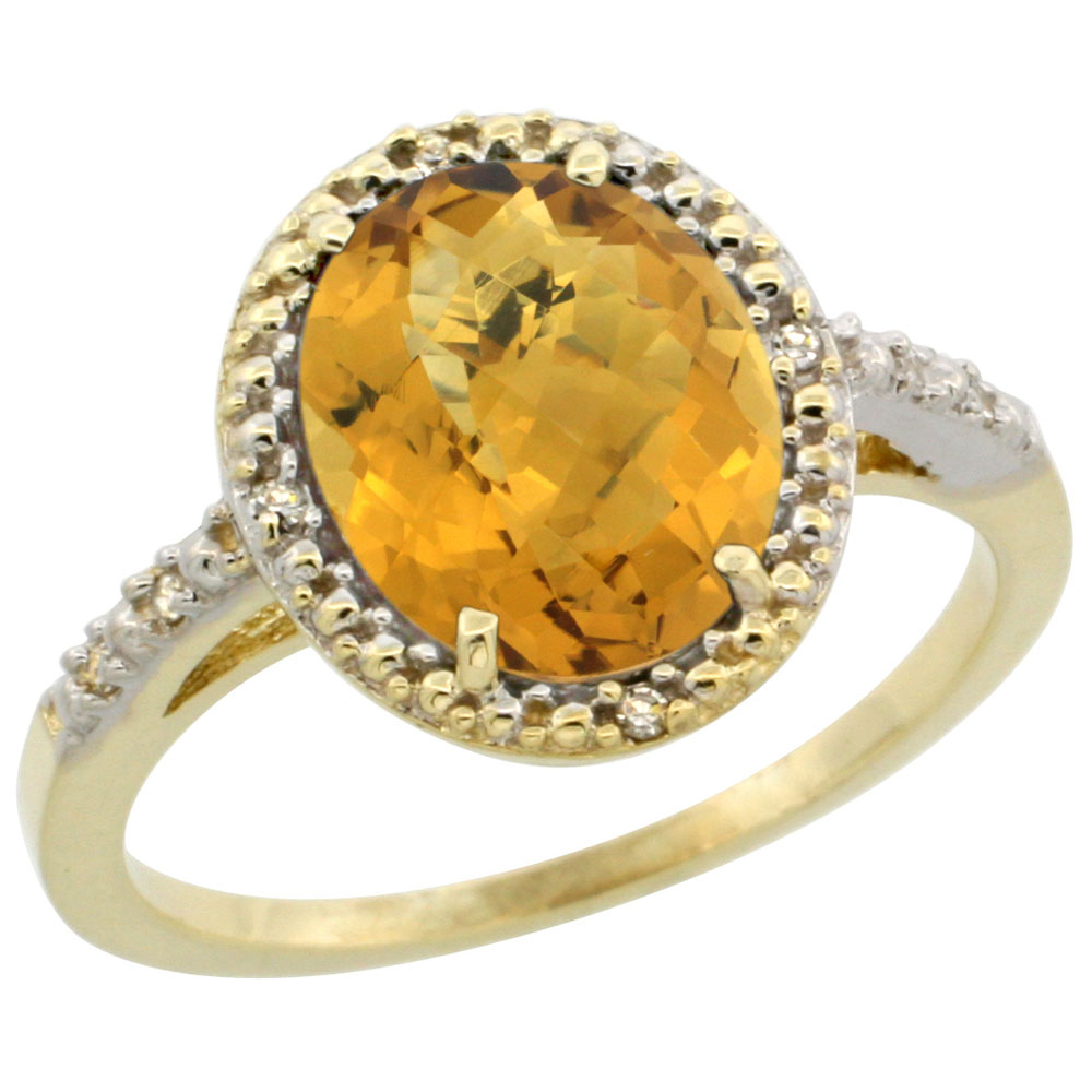 14K Yellow Gold Diamond Natural Whisky Quartz Engagement Ring Oval 10x8mm, sizes 5-10