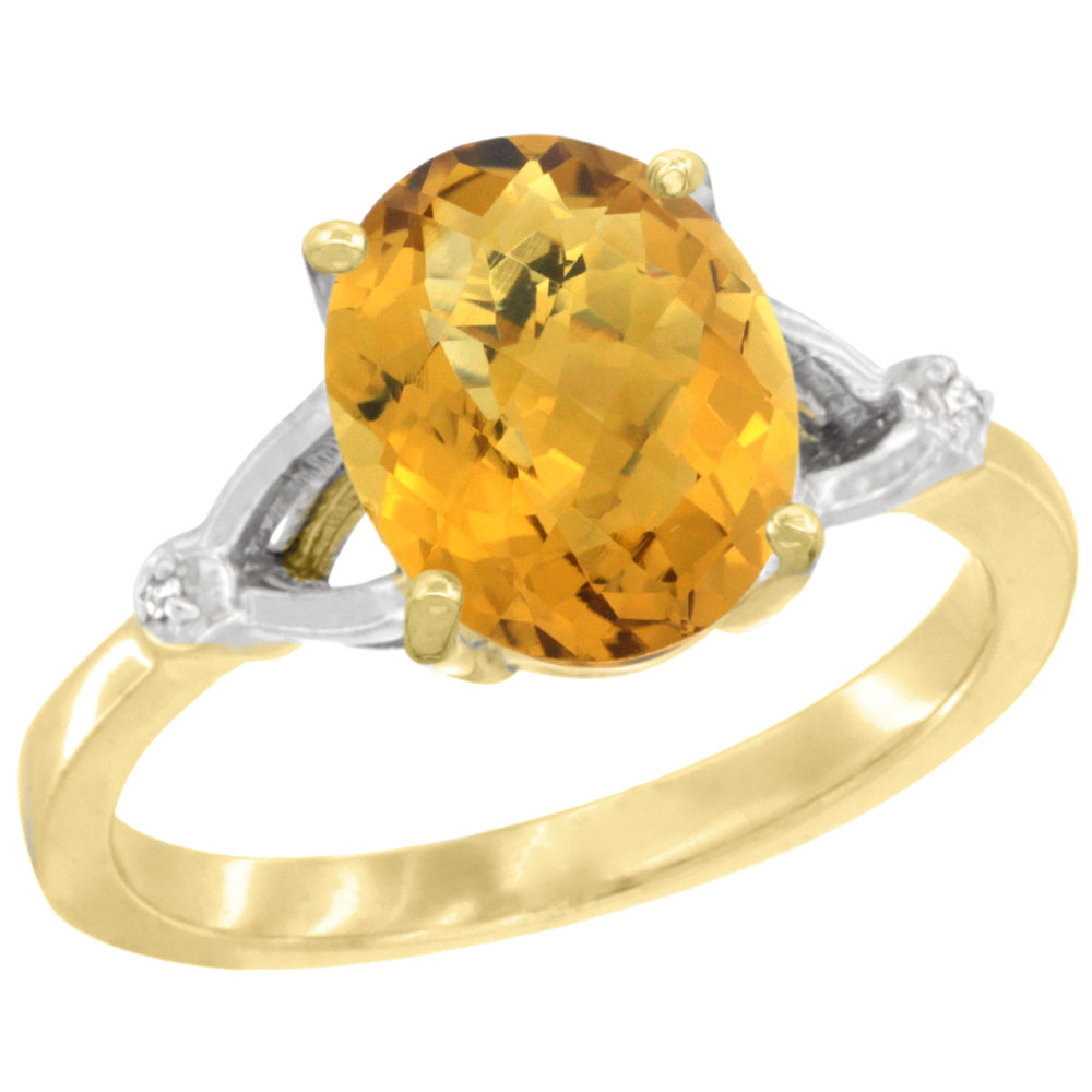 10K Yellow Gold Diamond Natural Whisky Quartz Engagement Ring Oval 10x8mm, sizes 5-10