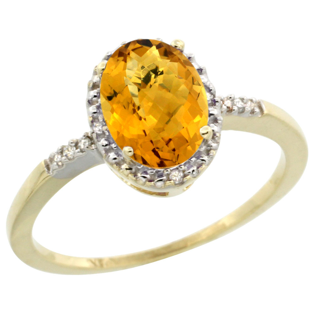 14K Yellow Gold Diamond Natural Whisky Quartz Ring Oval 8x6mm, sizes 5-10