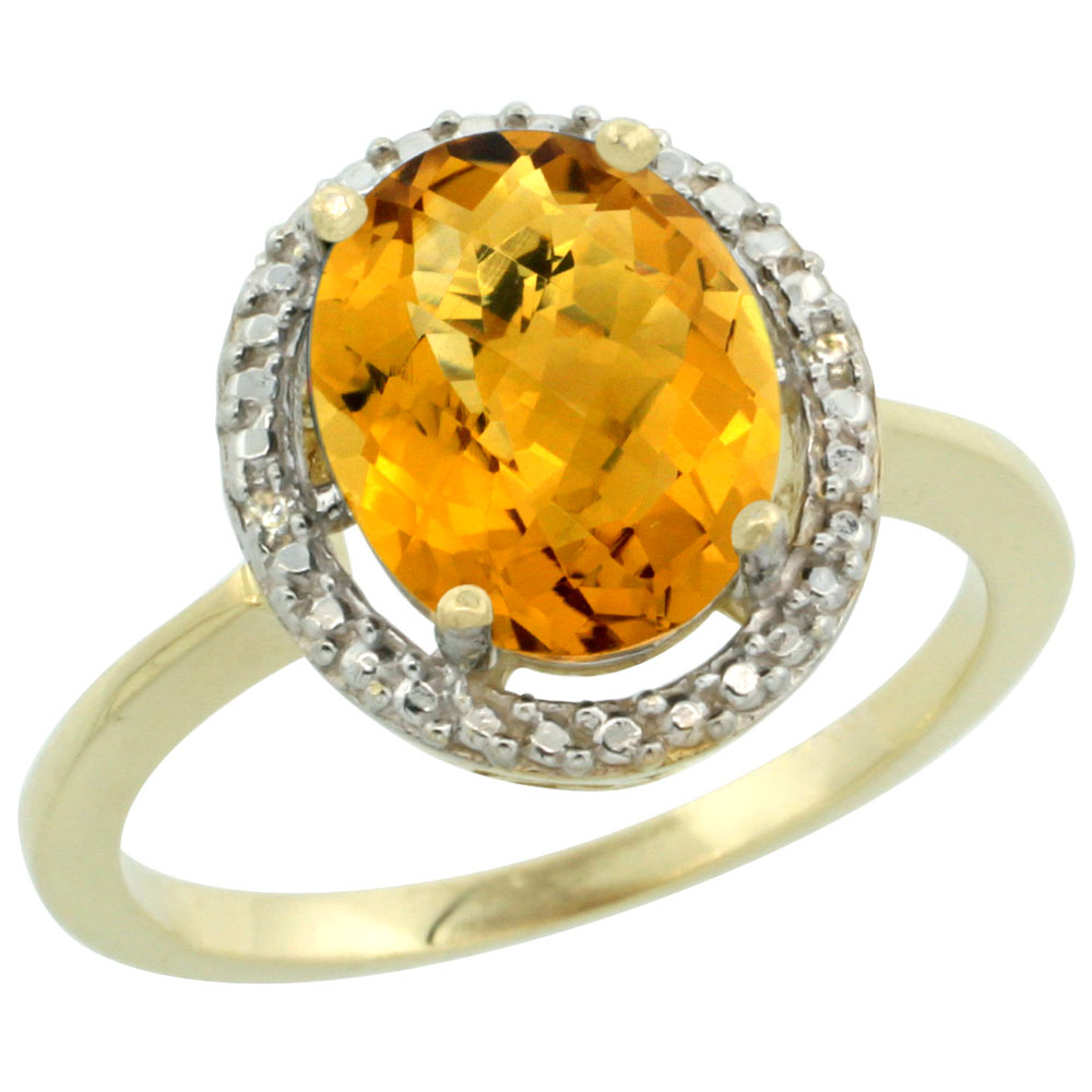 10K Yellow Gold Diamond Natural Whisky Quartz Engagement Ring Oval 10x8mm, sizes 5-10