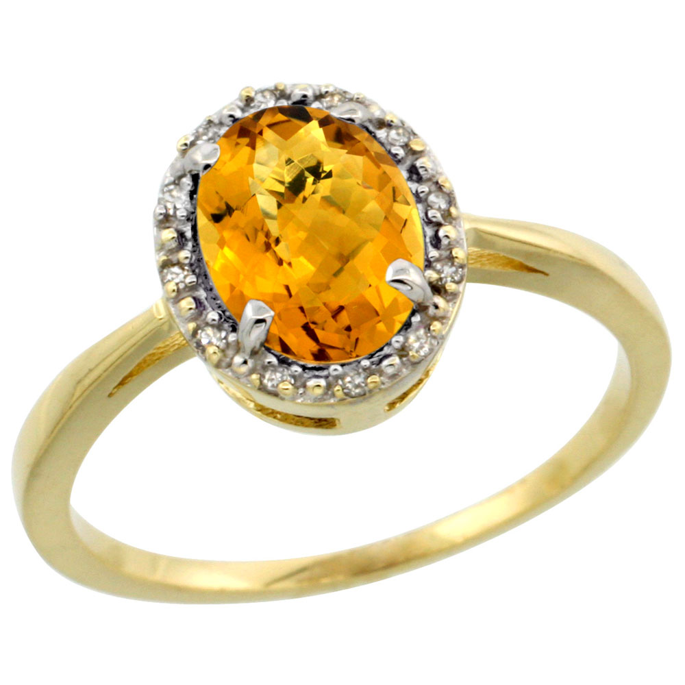 10k Yellow Gold Natural Whisky Topaz Ring Oval 8x6 mm Diamond Halo, sizes 5-10