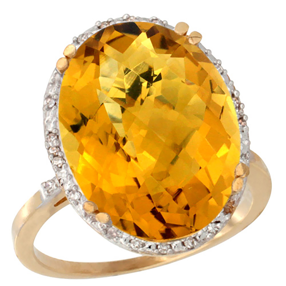 14K Yellow Gold Natural Whisky Quartz Ring Large Oval 18x13mm Diamond Halo, sizes 5-10