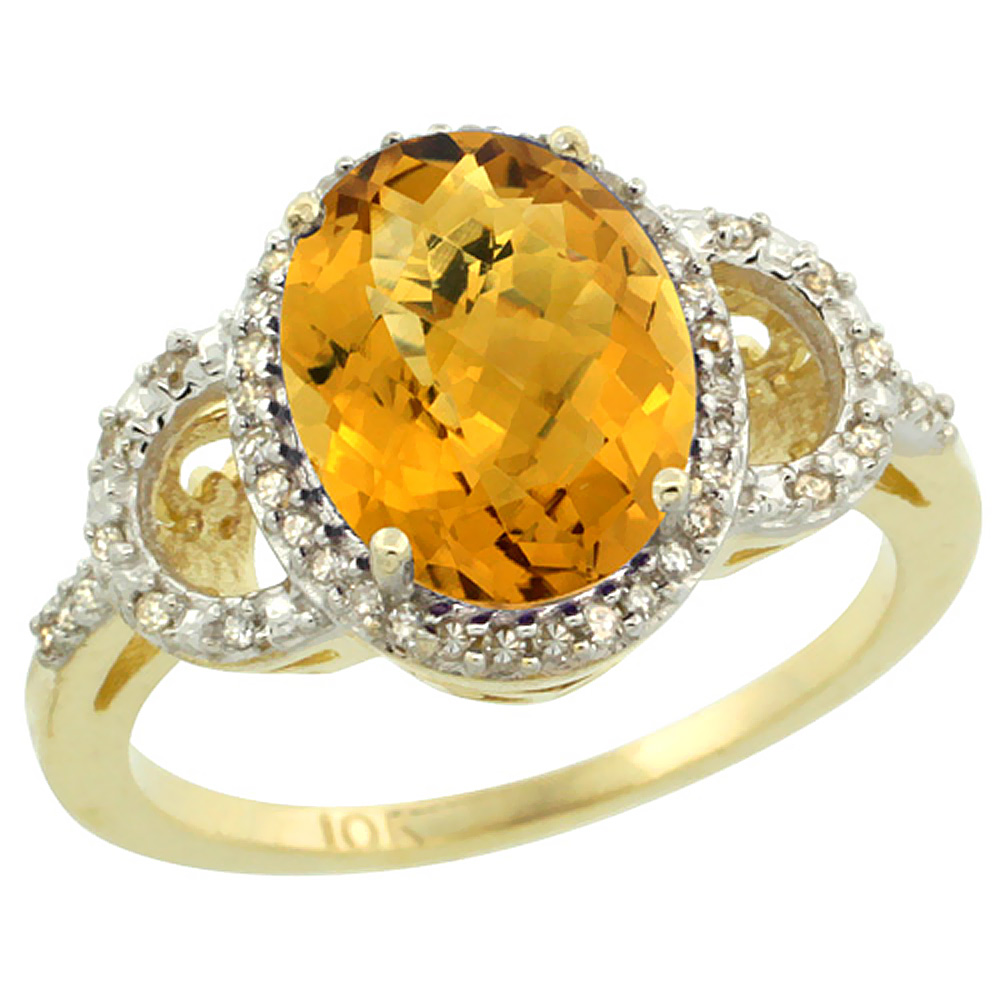 10K Yellow Gold Diamond Natural Whisky Quartz Engagement Ring Oval 10x8mm, sizes 5-10