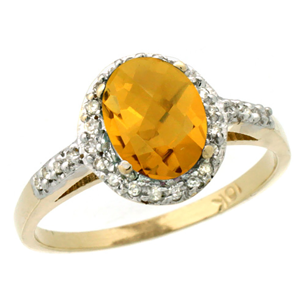 10K Yellow Gold Diamond Natural Whisky Quartz Ring Oval 8x6mm, sizes 5-10