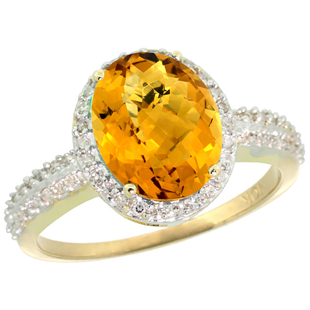 14K Yellow Gold Diamond Natural Whisky Quartz Engagement Ring Oval 10x8mm, sizes 5-10