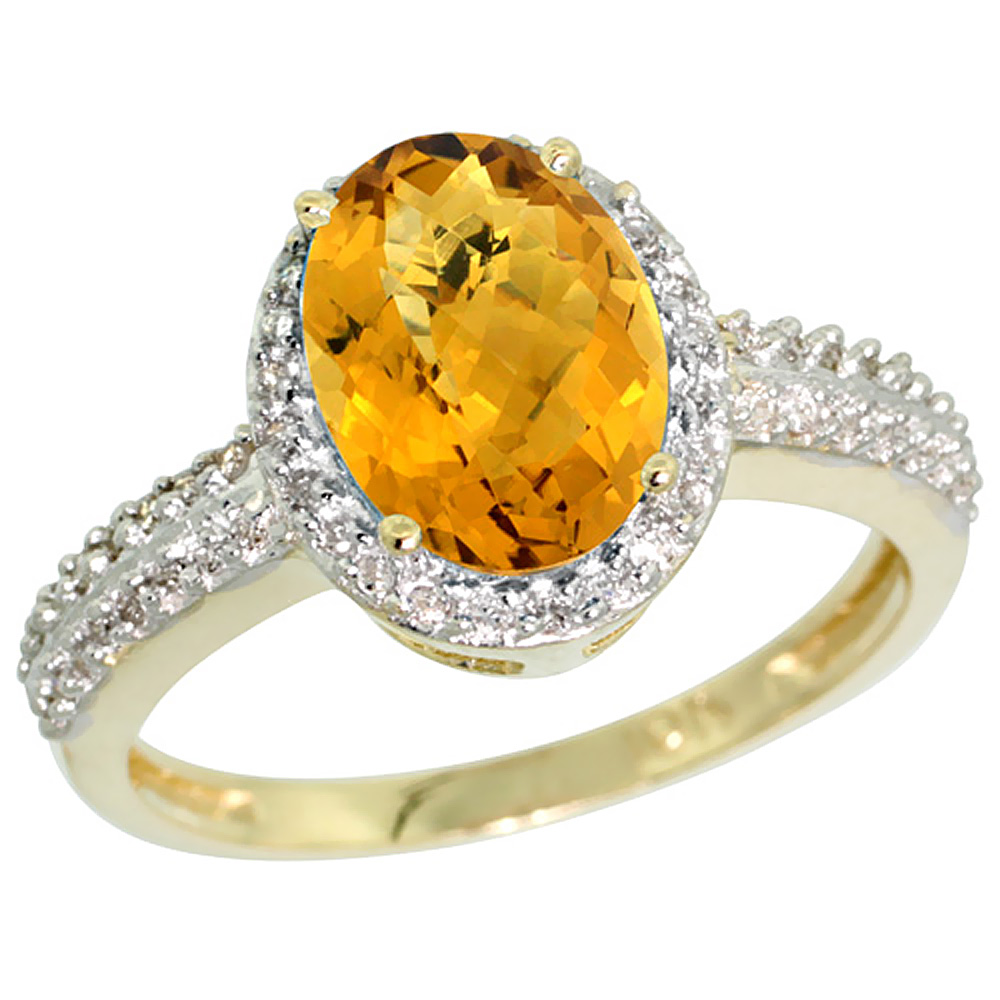 14K Yellow Gold Diamond Natural Whisky Quartz Ring Oval 9x7mm, sizes 5-10