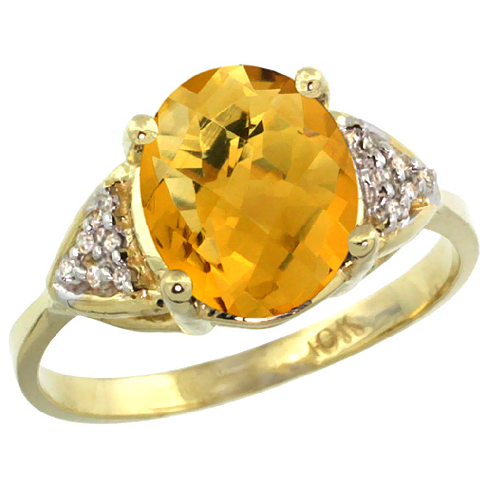 10K Yellow Gold Diamond Natural Whisky Quartz Engagement Ring Oval 10x8mm, sizes 5-10