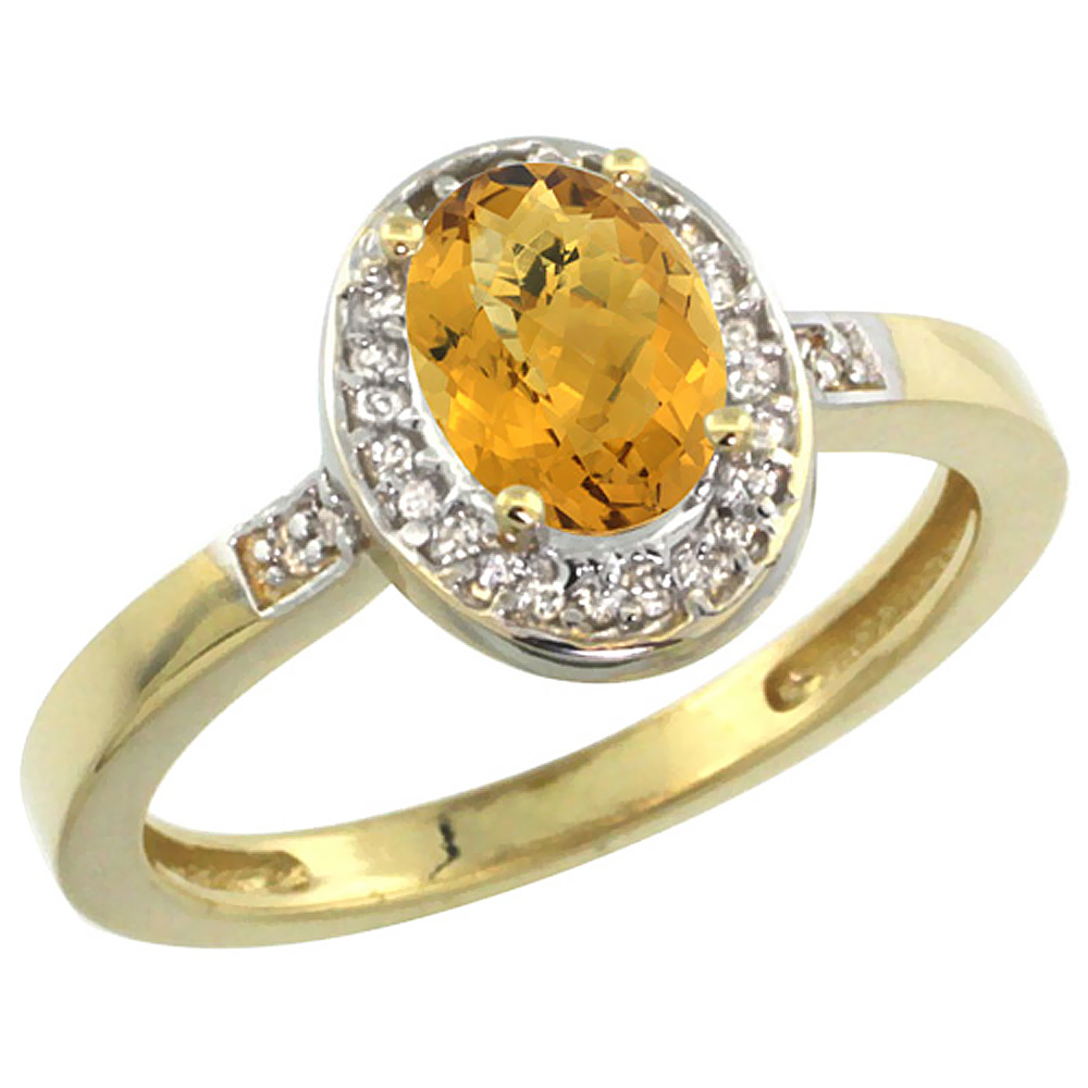 10K Yellow Gold Diamond Natural Whisky Quartz Engagement Ring Oval 7x5mm, sizes 5-10