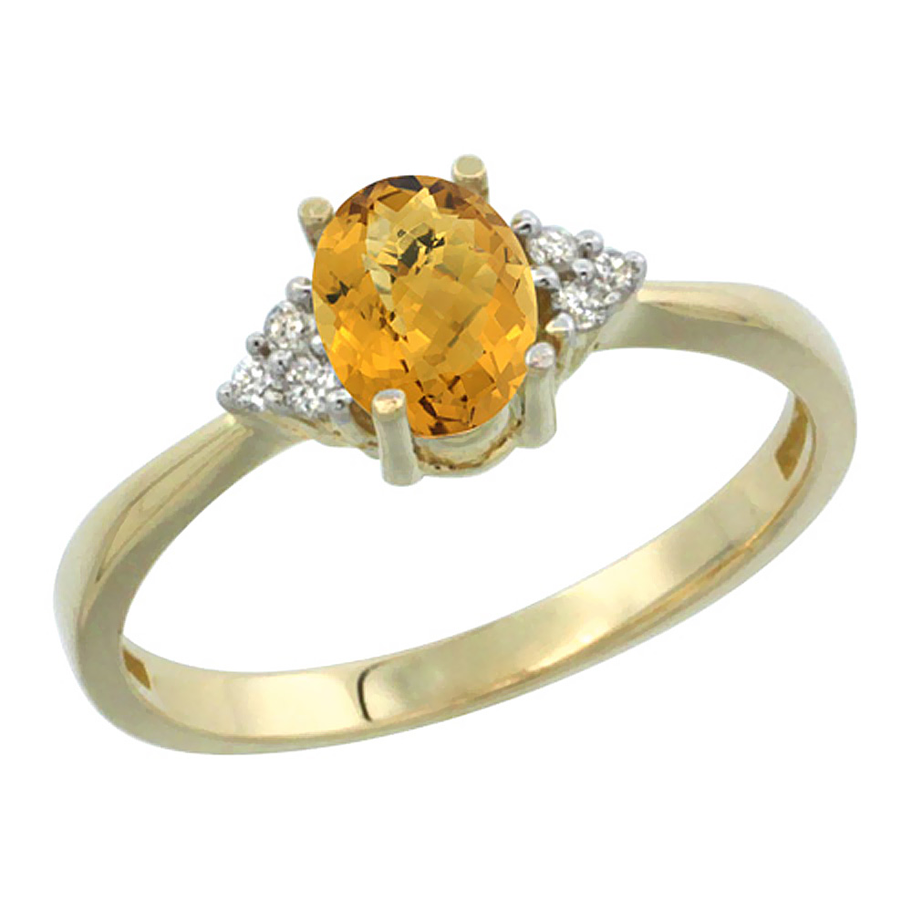 10K Yellow Gold Diamond Natural Whisky Quartz Engagement Ring Oval 7x5mm, sizes 5-10