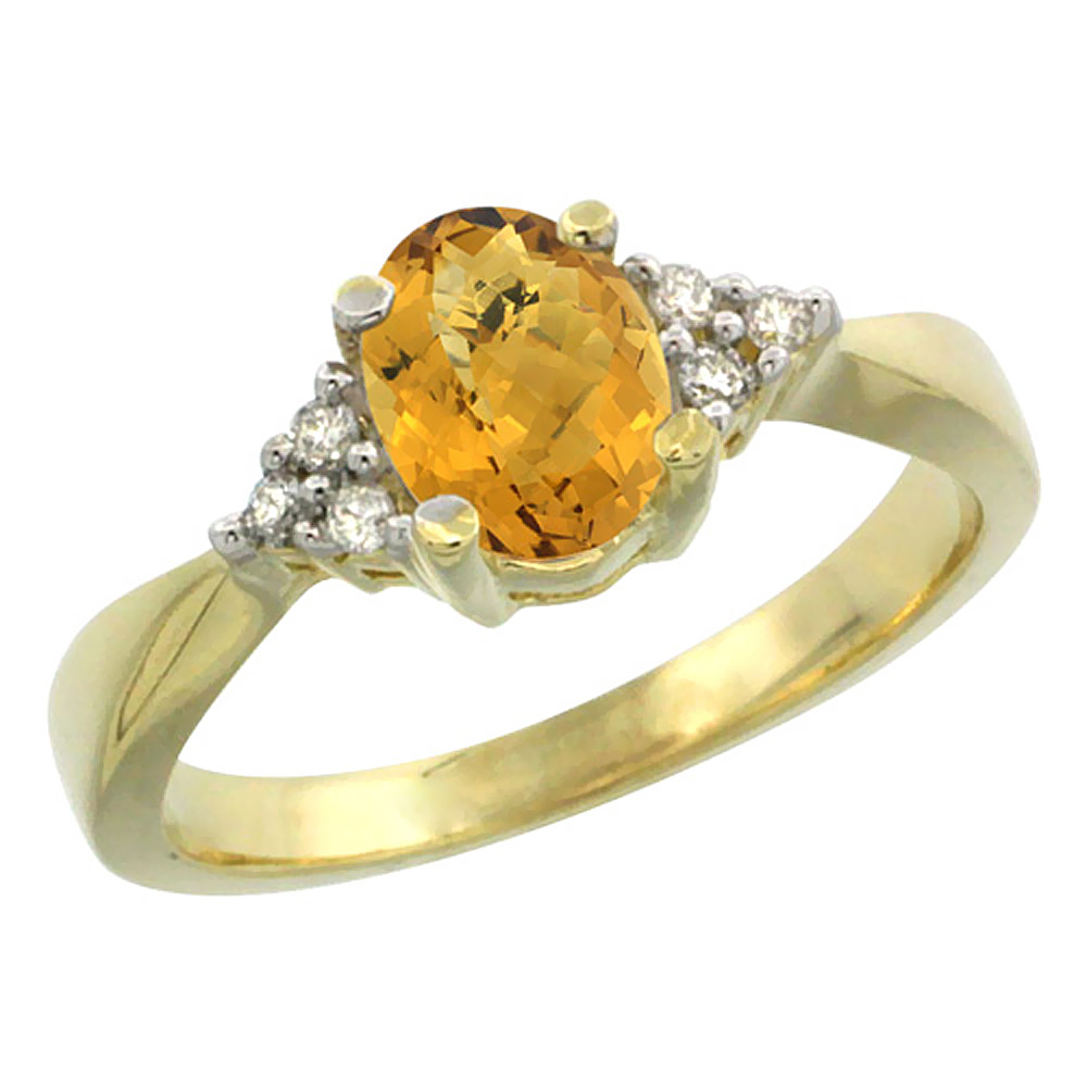 14K Yellow Gold Diamond Natural Whisky Quartz Engagement Ring Oval 7x5mm, sizes 5-10