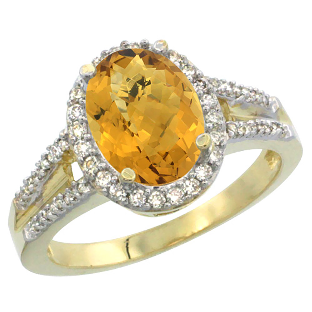 10K Yellow Gold Diamond Natural Whisky Quartz Engagement Ring Oval 10x8mm, sizes 5-10