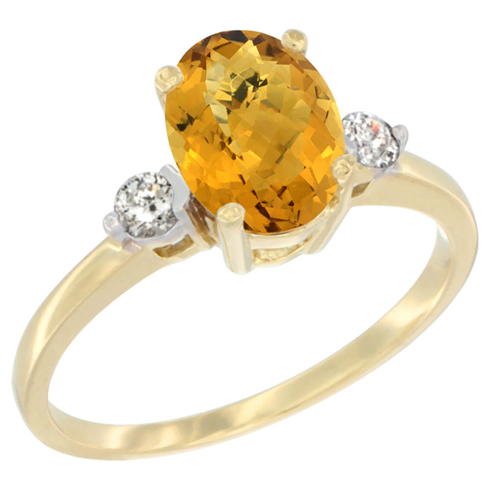 10K Yellow Gold Natural Whisky Quartz Ring Oval 9x7 mm Diamond Accent, sizes 5 to 10