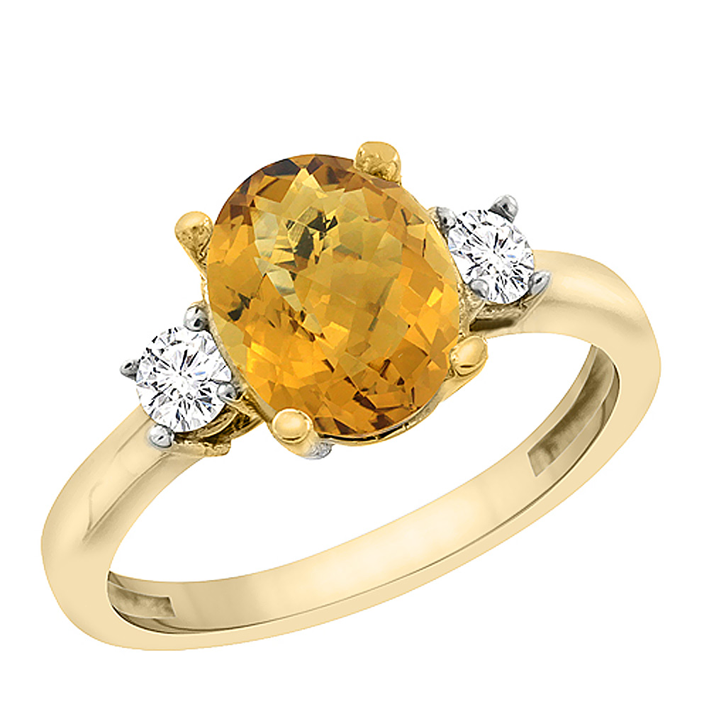 10K Yellow Gold Natural Whisky Quartz Engagement Ring Oval 10x8 mm Diamond Sides, sizes 5 - 10