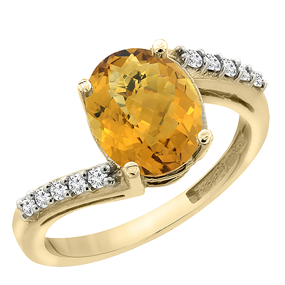 10K Yellow Gold Diamond Natural Whisky Quartz Engagement Ring Oval 10x8mm, sizes 5-10