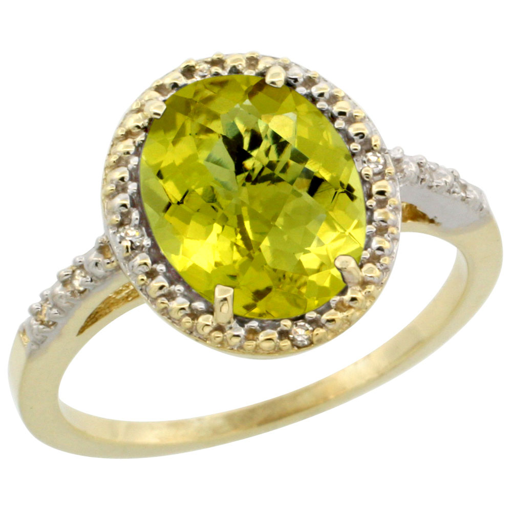 10K Yellow Gold Diamond Natural Lemon Quartz Engagement Ring Oval 10x8mm, sizes 5-10