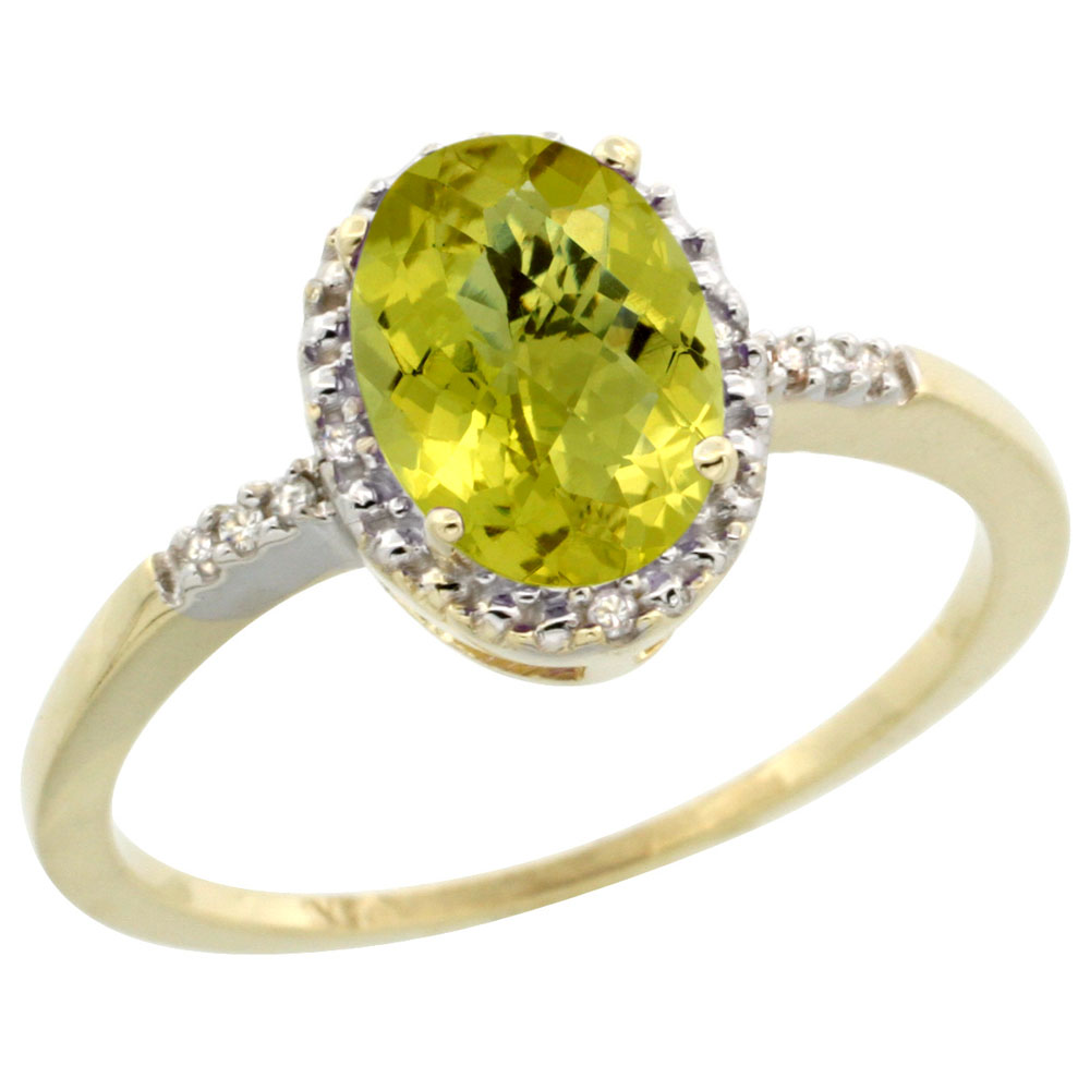 14K Yellow Gold Diamond Natural Lemon Quartz Ring Oval 8x6mm, sizes 5-10