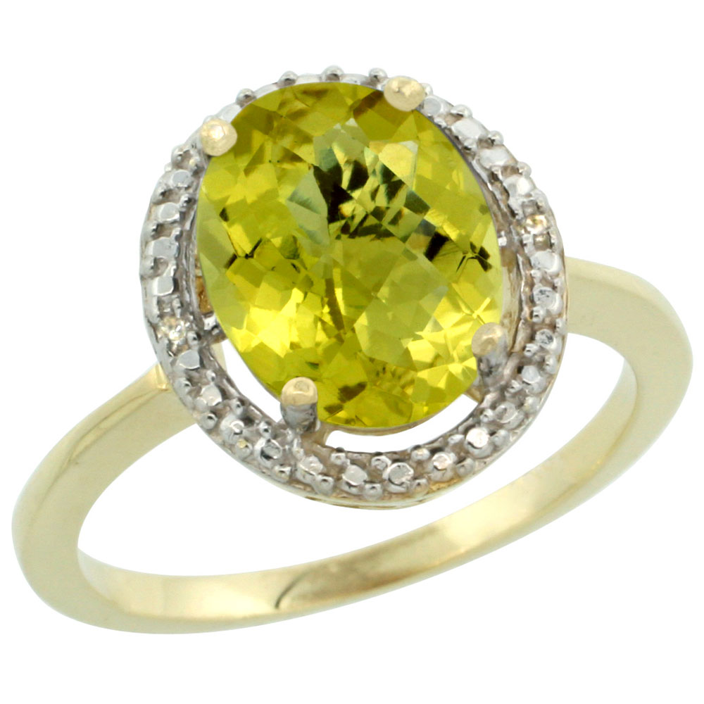 10K Yellow Gold Diamond Natural Lemon Quartz Engagement Ring Oval 10x8mm, sizes 5-10