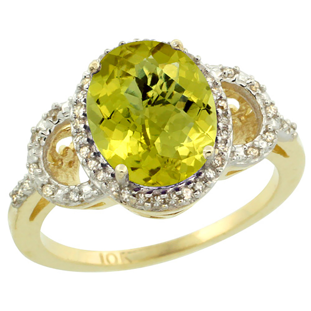 14K Yellow Gold Diamond Natural Lemon Quartz Engagement Ring Oval 10x8mm, sizes 5-10