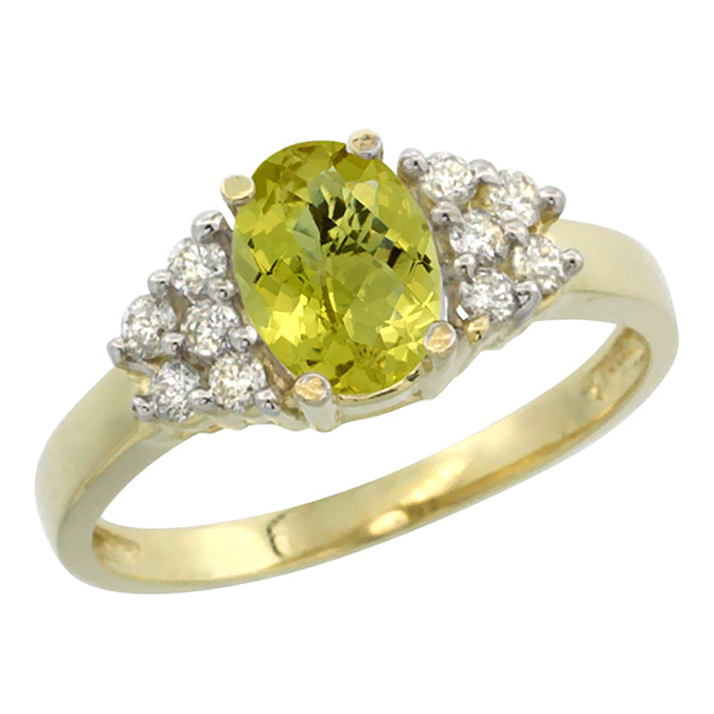 10K Yellow Gold Natural Lemon Quartz Ring Oval 8x6mm Diamond Accent, sizes 5-10