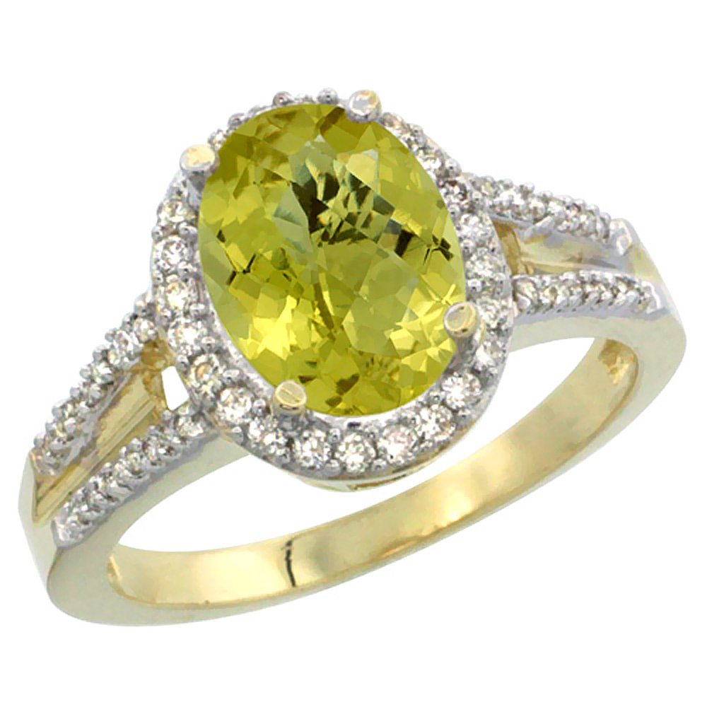 10K Yellow Gold Diamond Natural Lemon Quartz Engagement Ring Oval 10x8mm, sizes 5-10