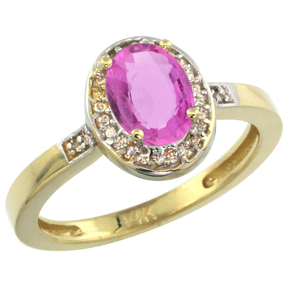 14K Yellow Gold Diamond Natural Pink Sapphire Engagement Ring Oval 7x5mm, sizes 5-10