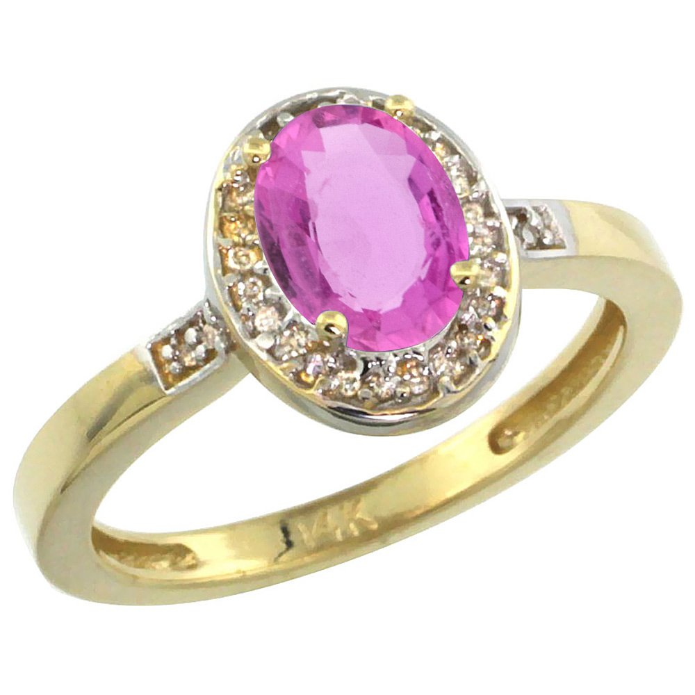 10K Yellow Gold Diamond Natural Pink Sapphire Engagement Ring Oval 7x5mm, sizes 5-10