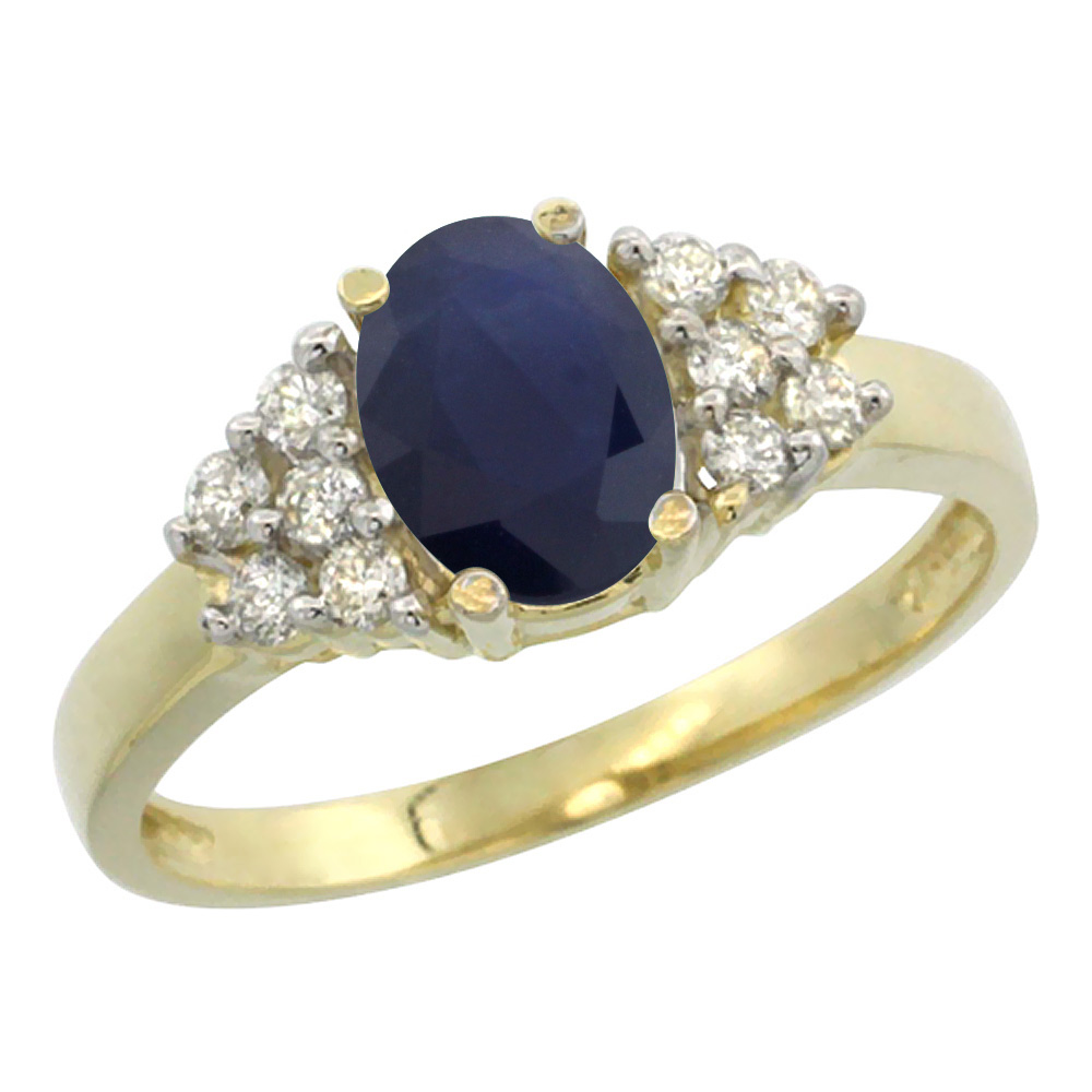 10K Yellow Gold Natural Australian Sapphire Ring Oval 8x6mm Diamond Accent, sizes 5-10