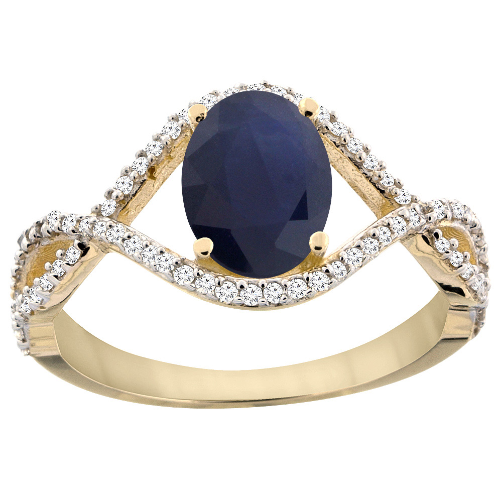 14K Yellow Gold Natural Australian Sapphire Ring Oval 8x6 mm Infinity Diamond Accents, sizes 5 - 10