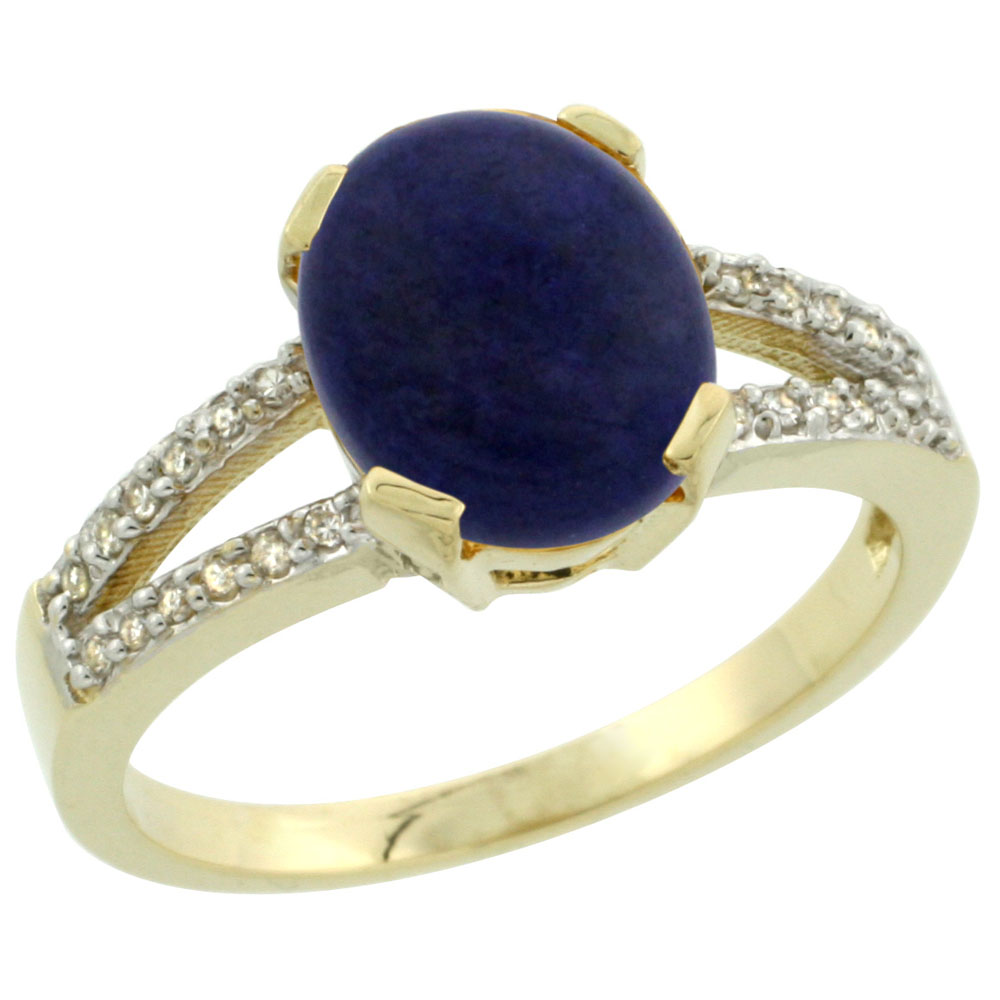 14K Yellow Gold Diamond Natural Lapis Engagement Ring Oval 10x8mm, sizes 5-10