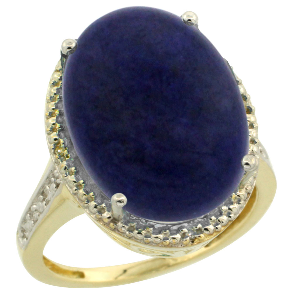 14K Yellow Gold Diamond Natural Lapis Ring Oval 18x13mm, sizes 5-10