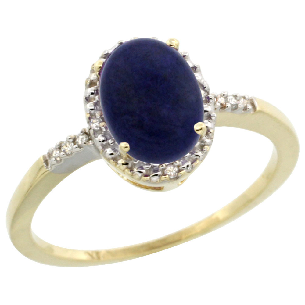 10K Yellow Gold Diamond Natural Lapis Ring Oval 8x6mm, sizes 5-10