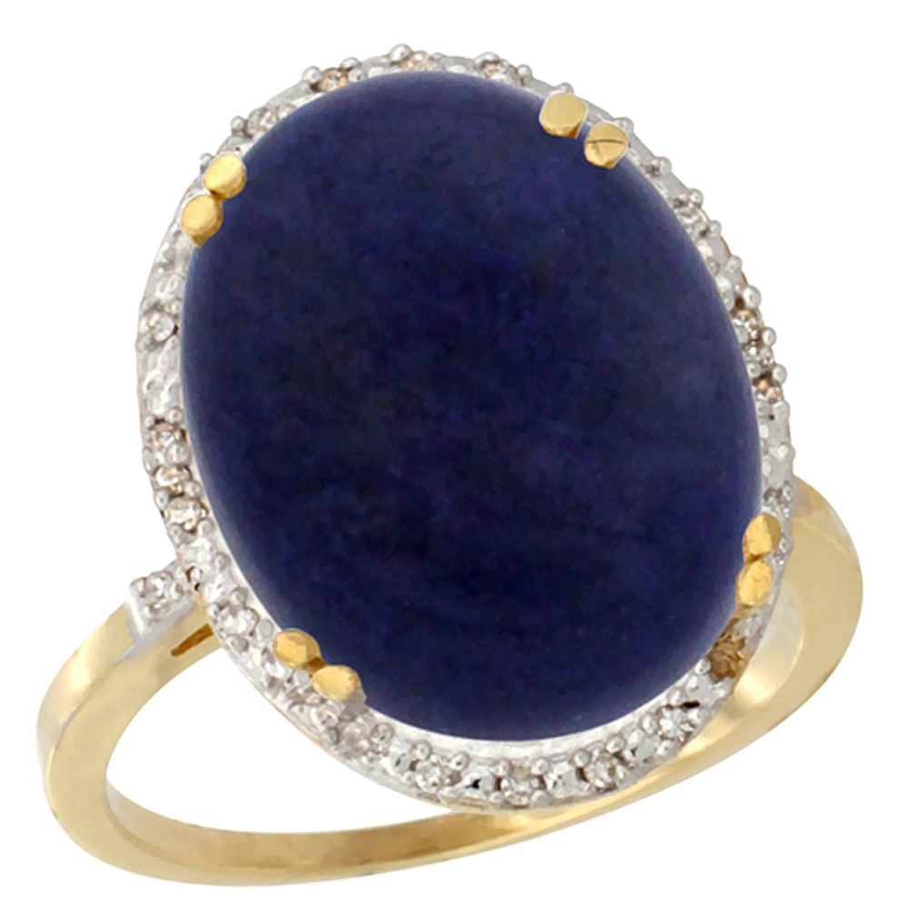 10k Yellow Gold Natural Lapis Ring Large Oval 18x13mm Diamond Halo, sizes 5-10