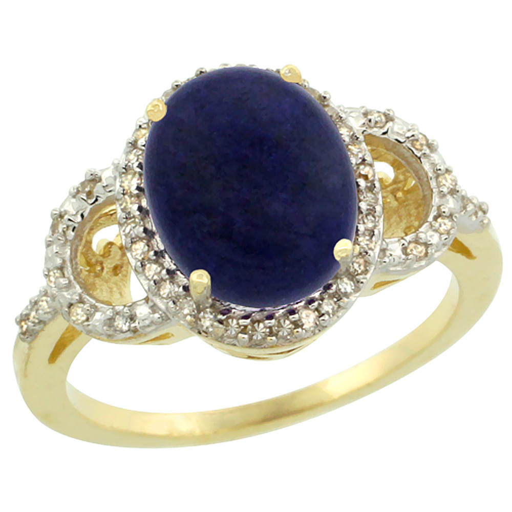 14K Yellow Gold Diamond Natural Lapis Engagement Ring Oval 10x8mm, sizes 5-10