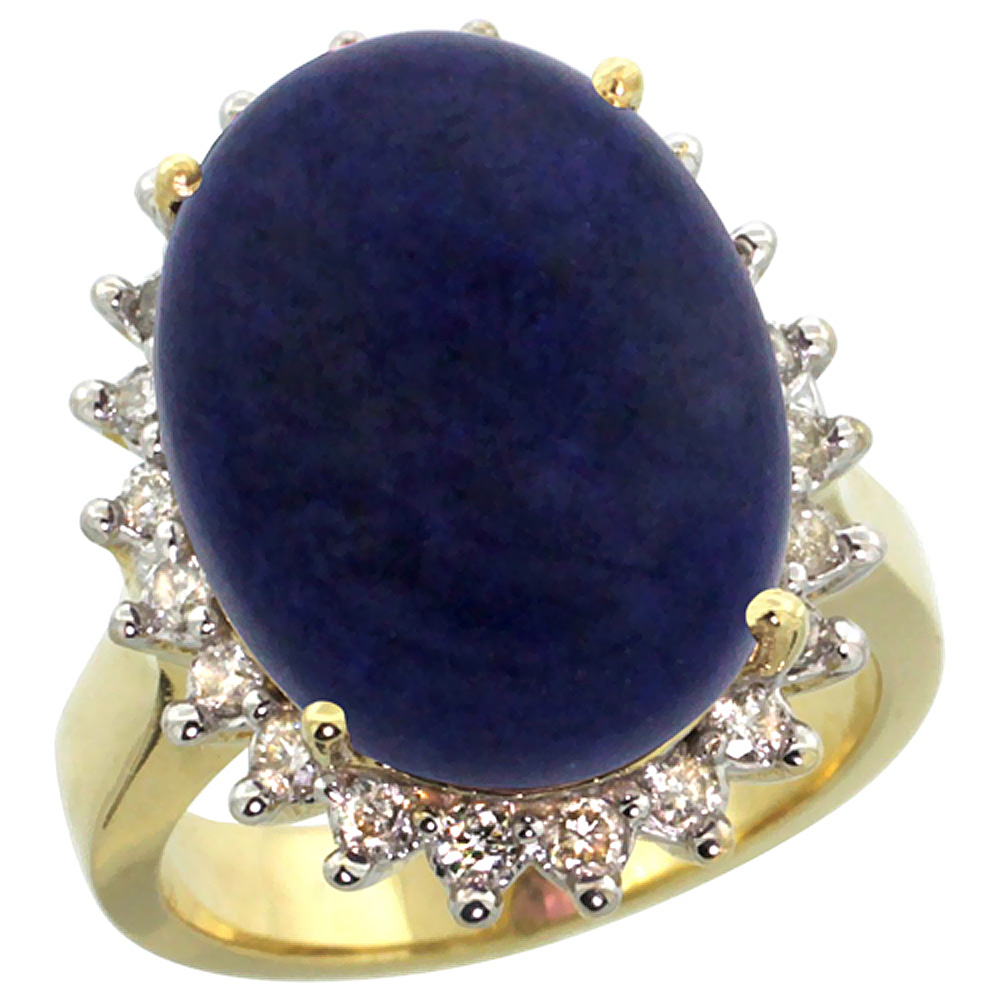 14k Yellow Gold Diamond Halo Natural Lapis Ring Large Oval 18x13mm, sizes 5-10