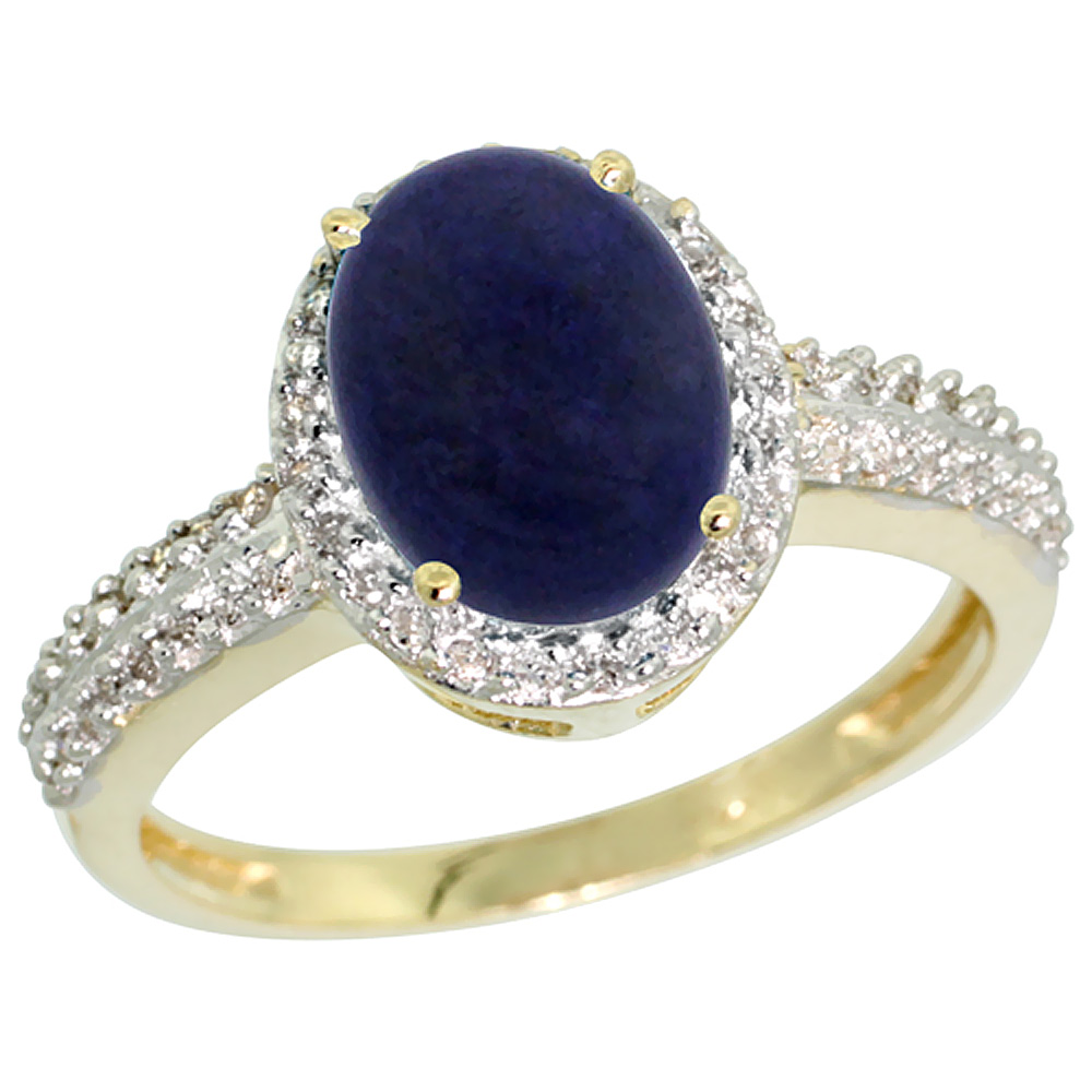 10K Yellow Gold Diamond Natural Lapis Ring Oval 9x7mm, sizes 5-10