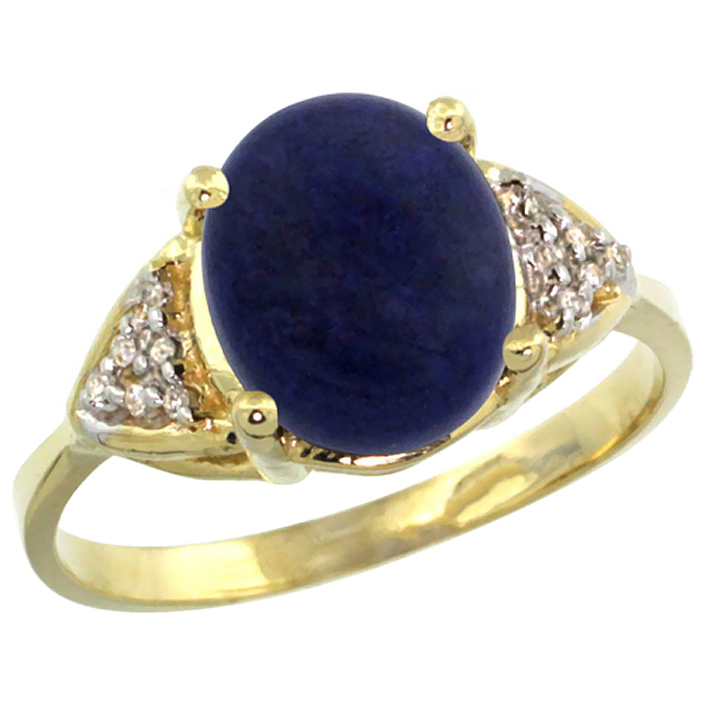 14k Yellow Gold Diamond Natural Lapis Engagement Ring Oval 10x8mm, sizes 5-10