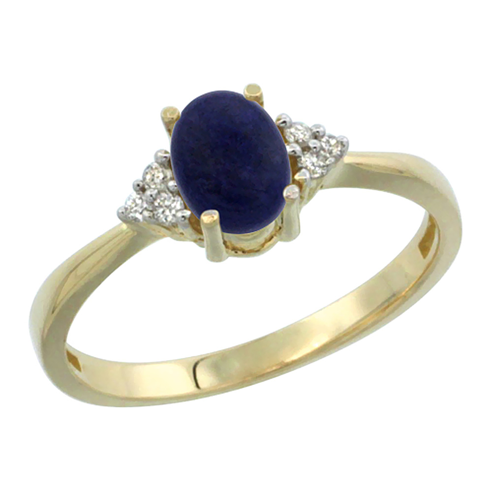 10K Yellow Gold Diamond Natural Lapis Engagement Ring Oval 7x5mm, sizes 5-10