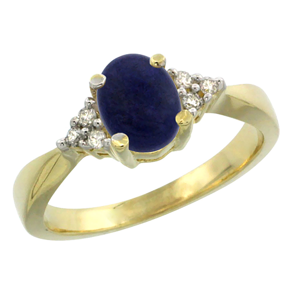 10K Yellow Gold Diamond Natural Lapis Engagement Ring Oval 7x5mm, sizes 5-10