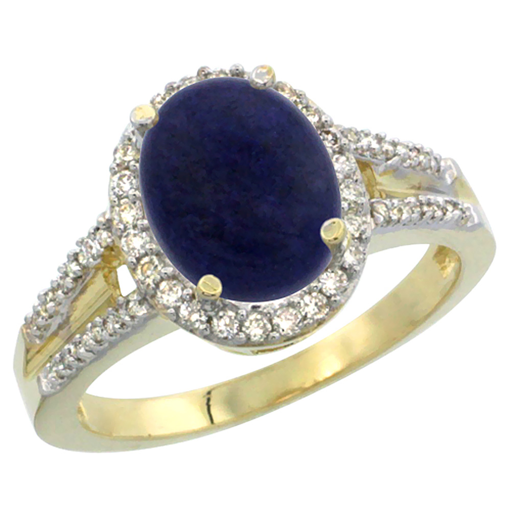 14K Yellow Gold Diamond Natural Lapis Engagement Ring Oval 10x8mm, sizes 5-10