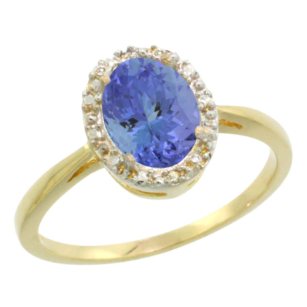 14K Yellow Gold Natural Tanzanite Diamond Halo Ring Oval 8X6mm, sizes 5 10